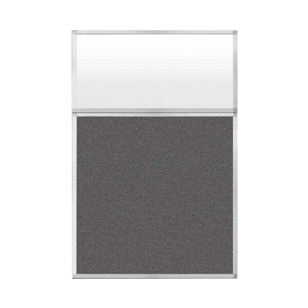 Hush Panel Configurable Cubicle Partition 4' x 6' W/ Window Charcoal Gray Fabric Frosted Window